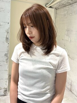 ヨーク(YOKE) 【YOKE】ミディアムレイヤーオレンジベージュダブルカラー顔周り