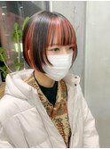 インナーカラー、ボブウルフ、フェイスレイヤー、パッツン前髪