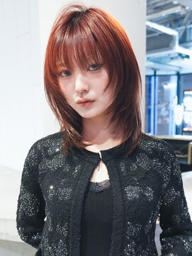 シオン(shion) ミディアムレイヤーカット前髪カット韓国ヘア_F1341