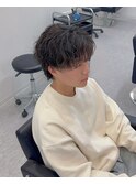 センターパート無造作パーマシャドウパーマ