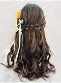ハーフアップ/ハート型編み込み/巻き髪/ヘアセット
