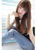 ストレートヘア[mignon]ラウンドワイドバング ロングスタイル