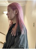 【pink ash】ペールピンク_ミディアムヘア_センターパート