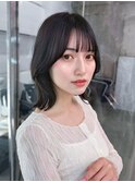 黒髪韓国小顔レイヤーイメチェン暗めオリーブグレークラゲヘアー