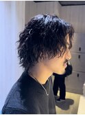 かき上げヘアセミオールバックツーブロック波巻スパイラルパーマ