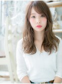 斜めバングニュアンスパーマこなれセミディh4越谷20代30代40代