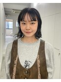 デジタルパーマチェリーブラウン前下がりボブミディアムミニボブ