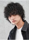 難波シャドウパーマメンズマッシュウルフカット波巻きパーマ色気