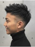 メンズ 黒髪×短髪フェード スキンフェード アップバング