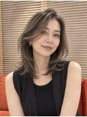 40代ミディアムレイヤー白髪ぼかし透明感ハイライト