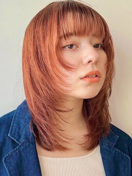 ガーデン 銀座(GARDEN) 顔まわりレイヤー/くびれヘア/アプリコットオレンジ夏/20代/30代