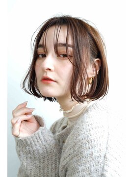 ムウ 難波(MOU) ボブクールショート前髪イメチェンピンクベージュ30代40代50代