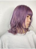 くすみ透明感パープルシルバーミディアムボブ
