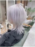 シルバーカラーツーブロックマッシュ ロングウルフカット