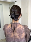 ヘアアレンジ　ヘアセット　ツインアレンジ　リボンヘア　