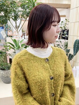 パークレーン アイス イヴェン(park lane ICI yeven) 赤髪 ボルドーカラー 切りっぱなしボブ レッドブラウン 栄