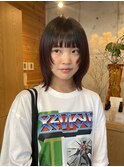 ミディアムレイヤーボブ/顔まわり