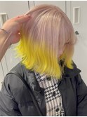 11593ホワイトブロンドニュアンスカラーネオンイエローボブ