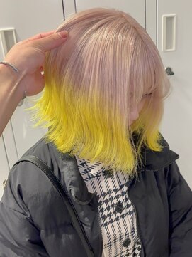ベレーザ 渋谷(BELEZA) 11593ホワイトブロンドニュアンスカラーネオンイエローボブ