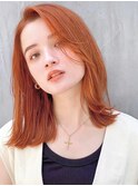 Say.ミディアムストレート暖色カラーオレンジブラウンワンレン