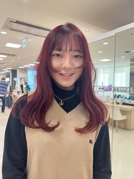 ケンジ 平塚ラスカ店(KENJE) ワインレッドカラー/レイヤーカット/個性派カラー