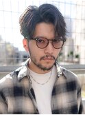 波巻きスパイラルパーマアッシュブラックビジネスメンズカット