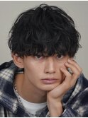 渋谷シャドウパーマメンズマッシュウルフセンターパートカット