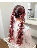 リボン×ツイン編みおろし（こだわりヘアセット）