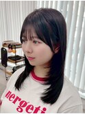 韓国前髪顔周り×ハッシュレイヤー　暗めカラー/酸性ストレート