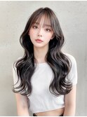韓国くびれレイヤーカット　顔まわりカット　ラベンダーカラー