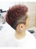 メンズ刈り上げショート×ピンクレッドブラウン