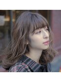 黒髪/グレーベージュ/レイヤーロング/前髪パーマ/銀座