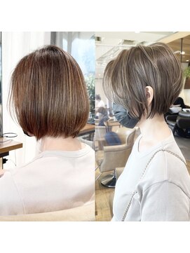 バンプ ギンザ(BUMP GINZA) 30代、40代/丸みくびれショートボブ×白髪染めハイライト/大宮