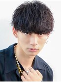 メンズツイストスパイラルパーマツーブロックショートマッシュ