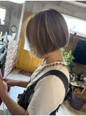 『京都 ルーナ』ハイライト×切りっぱなしボブ 30代40代50代60代