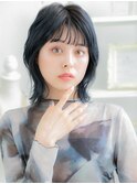ブルーグレージュくびれ小顔ミディアムウルフc6越谷20代30代40代