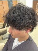 メンズパーマ黒髪マッシュニュアンス@20代30代40代50代