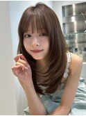 顔周りレイヤーカットくびれヘアミルクティーベージュカラー韓国