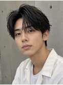 毛流れハンサムショートセンターパートメンズ黒髪爽やか
