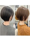 大人可愛い20代30代40代黒髪前下がりショートボブ丸みショート◎