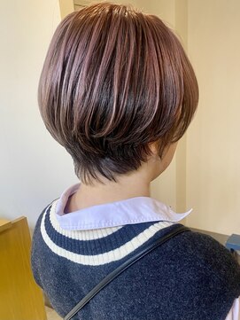 ショートボブ　アンブレラカラー　白髪染め　ピンクカラー