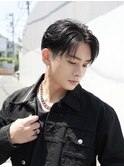 シャドウパーマコンマヘアナチュラルセンターパートツーブロック