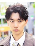 韓国ヘアカルマパーマカルマバングセンターパート黒髪ウルフ