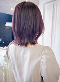 福山市美容室Caary大人気！赤みカラーコーラルピンク艶ボブ