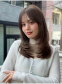 美髪レイヤーカット/顔まわりレイヤー/ロングレイヤ 一/前髪