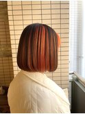インナーカラーオレンジベージュブリーチダブルカラー志木美髪