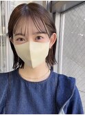 切りっぱなしボブチェリーブラウンミニウルフ前髪縮毛矯正表参道