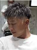 MEN'S/ツイスパダウンバング×スキンフェード/短髪/ハイライト