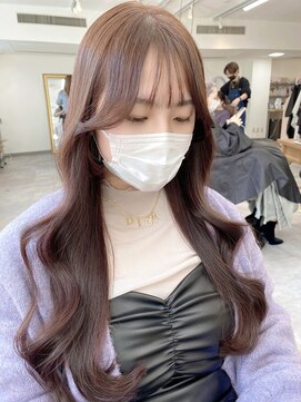 ミョンシル 2wayバング/顔周りおくれ毛/くびれロングヘア/ピンクラベンダー