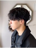 波巻きスパイラルパーマ・マッシュ黒髪